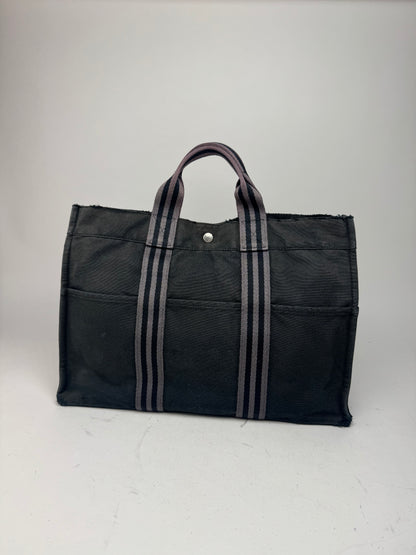 Vintage Hermes Canvas Tote Bag black Grey