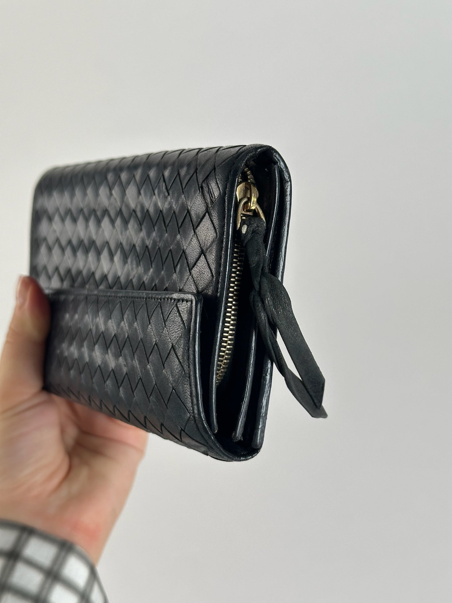 Vintage Bottega Veneta Intrecciato Leather Wallet Black