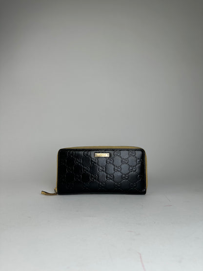 Vintage Gucci Guccissima Leather Zip Around Long Wallet Black