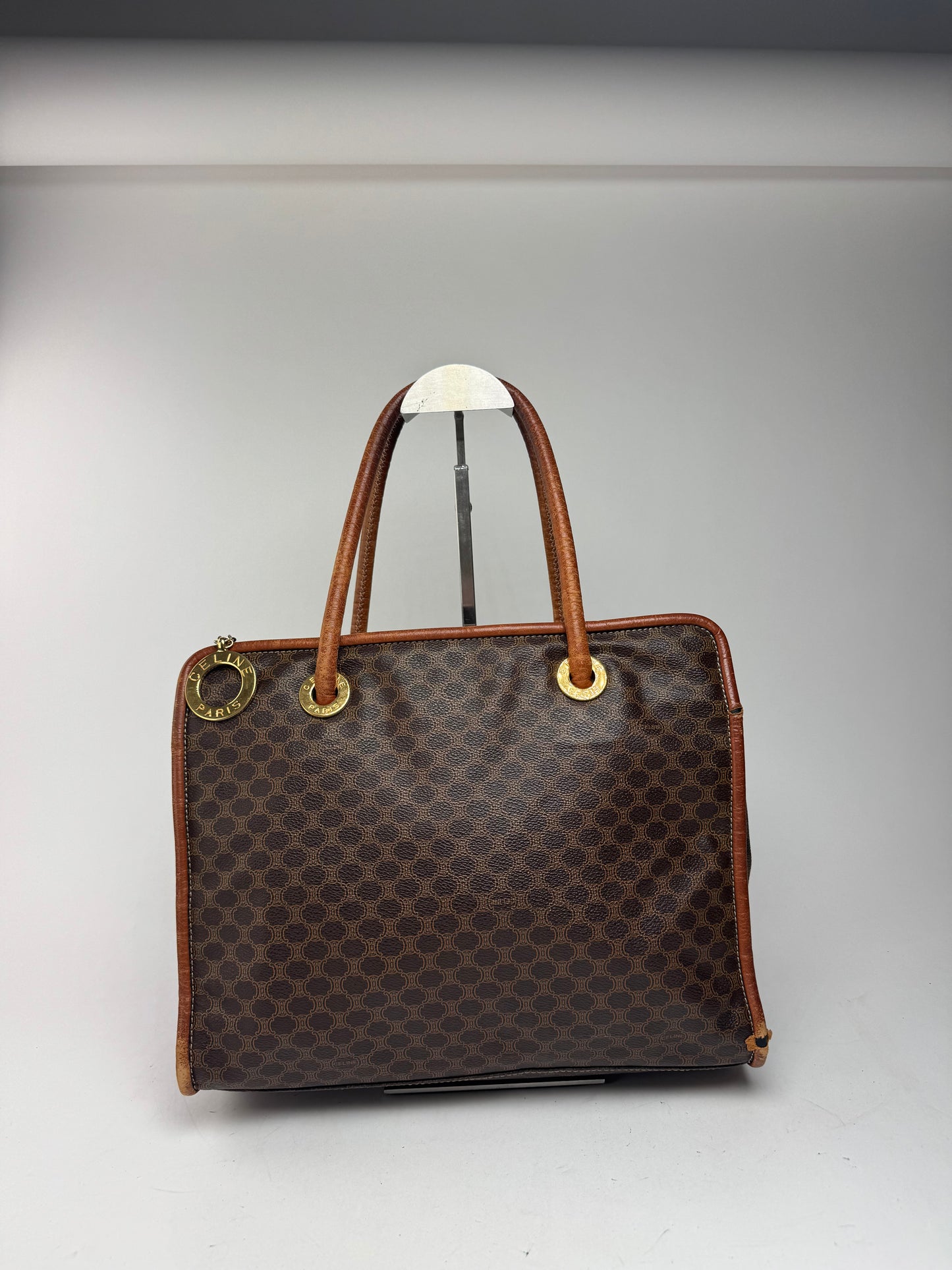 Vintage Celine Leather monogram ring bag brown
