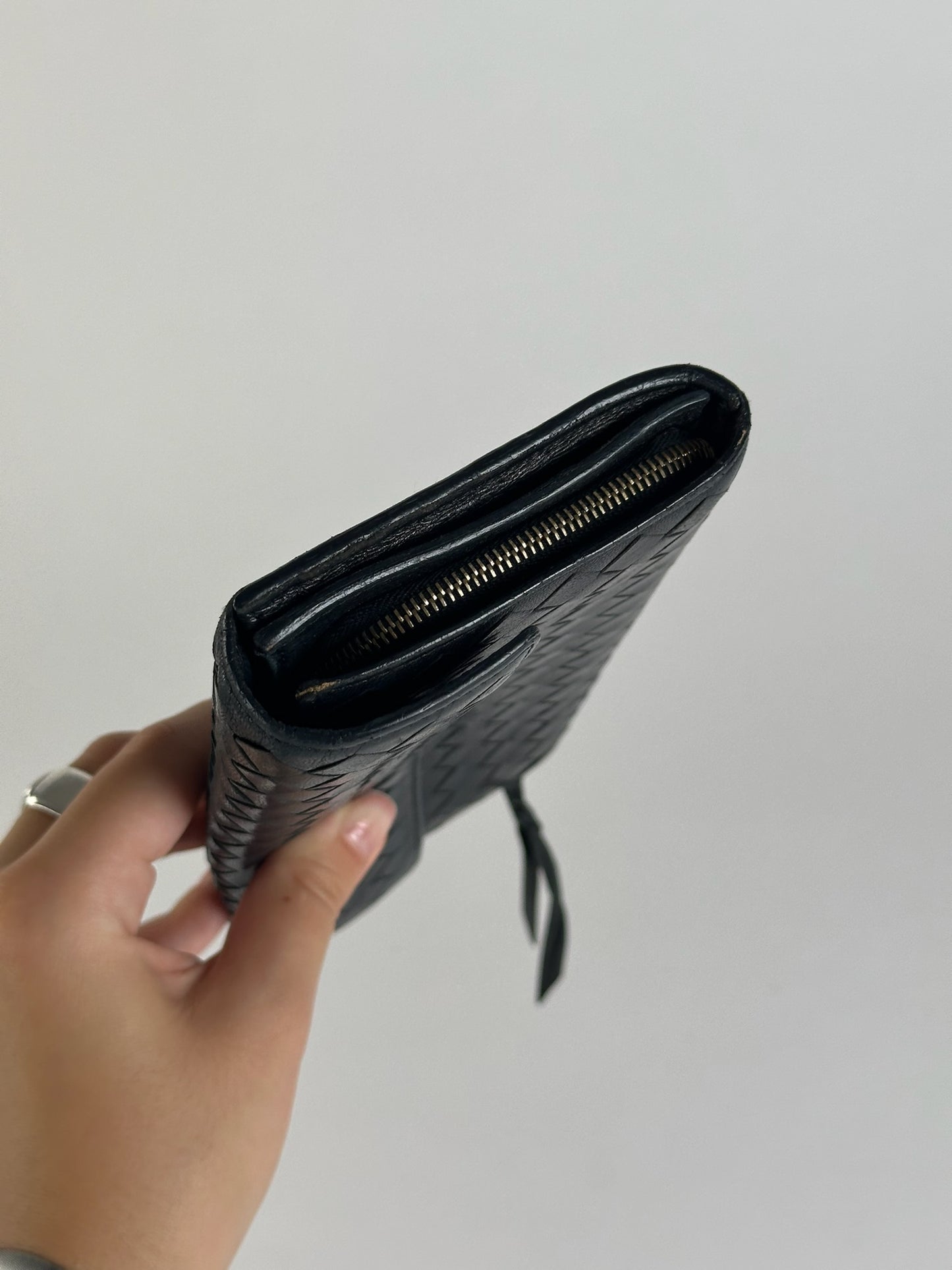 Vintage Bottega Veneta Intrecciato Leather Wallet Black