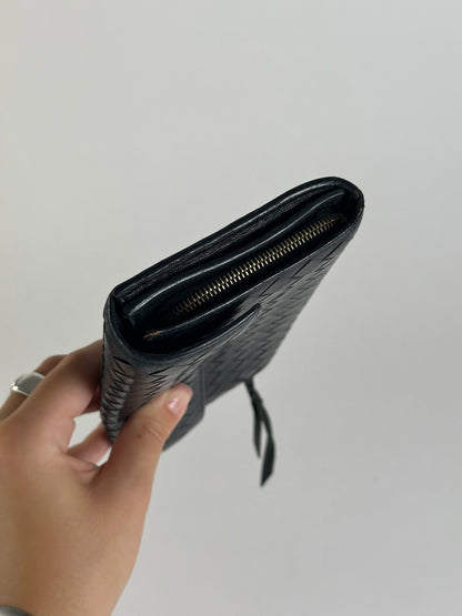 Vintage Bottega Veneta Intrecciato Leather Wallet Black