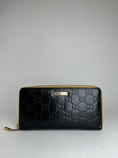 Vintage Gucci Guccissima Leather Zip Around Long Wallet Black