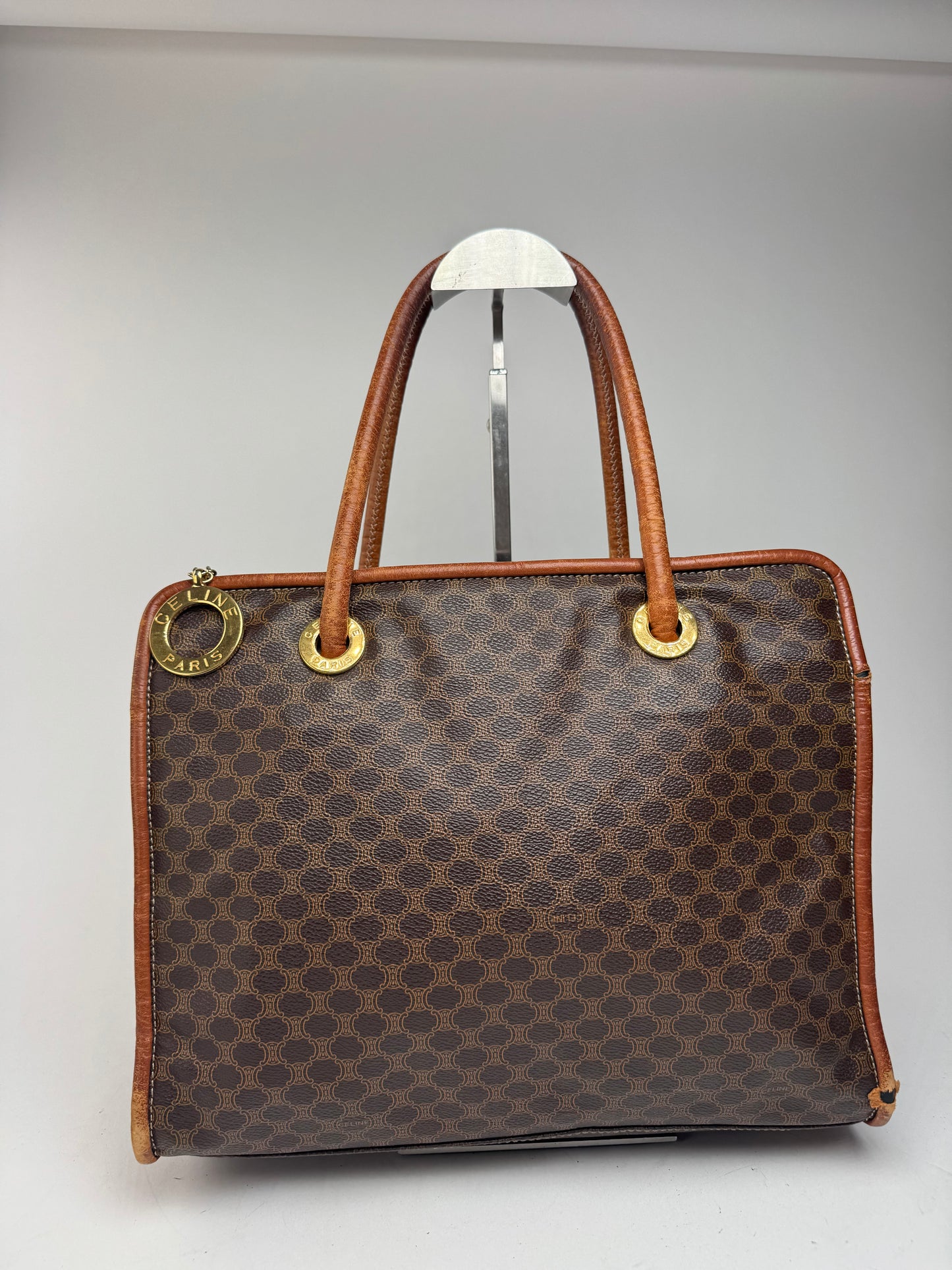 Vintage Celine Leather monogram ring bag brown