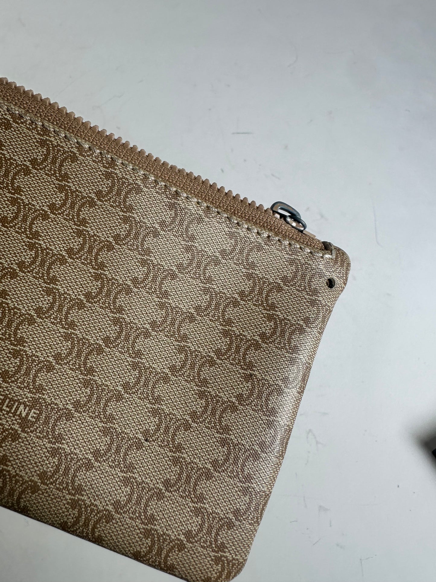 Vintage Celine C Monogram Canvas Pouch Beige Brown