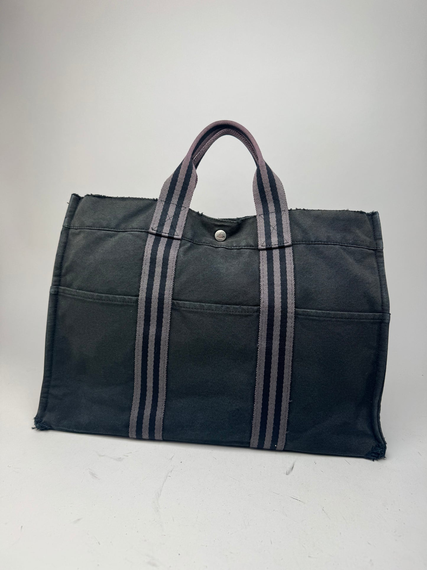 Vintage Hermes Canvas Tote Bag black Grey