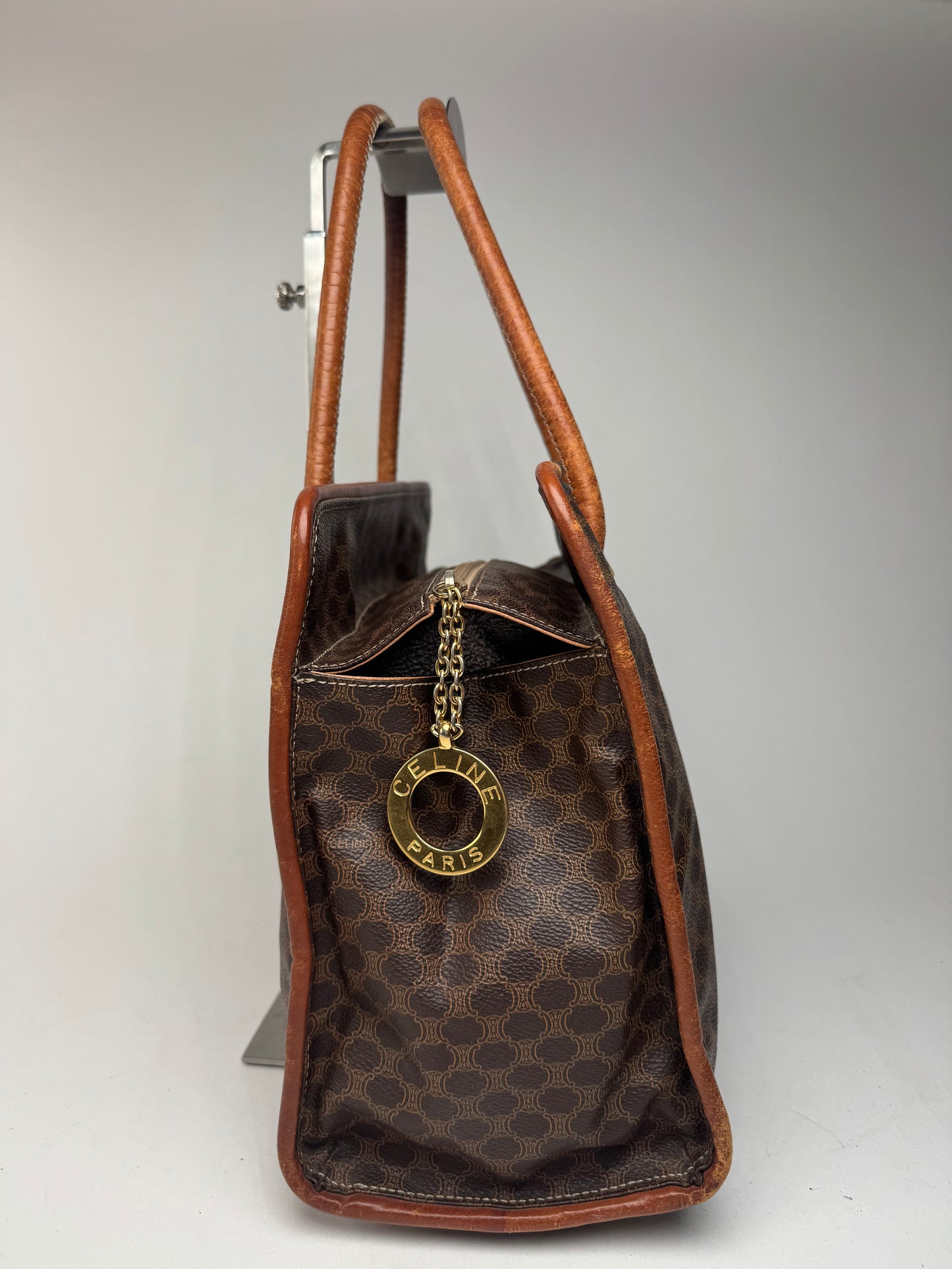 Vintage Celine Leather monogram ring bag brown