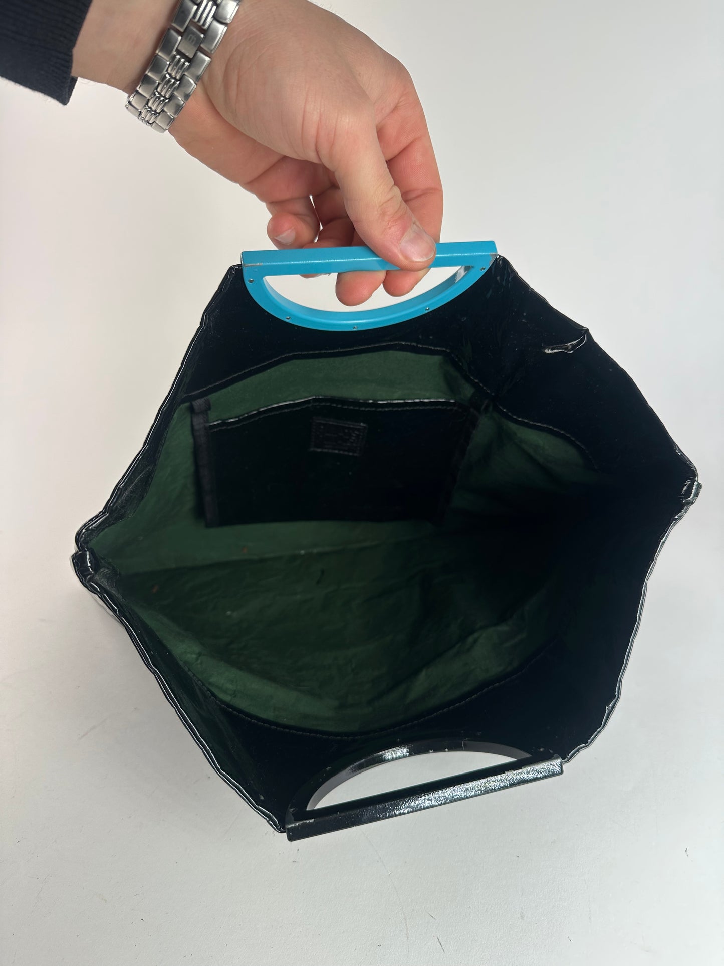 Vintage Issey Miyake Patent Leather Tote Bag Black