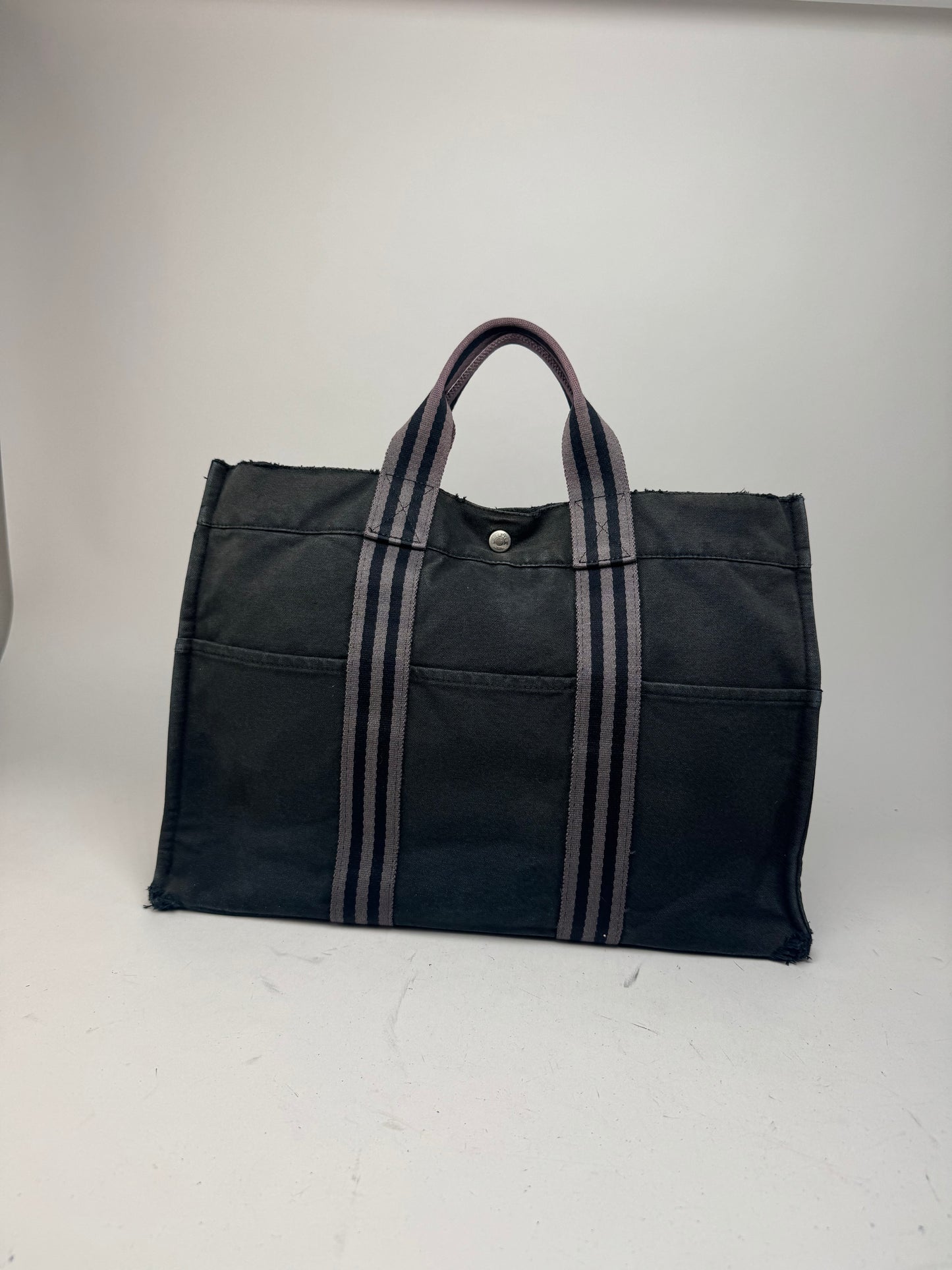Vintage Hermes Canvas Tote Bag black Grey