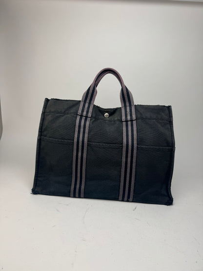 Vintage Hermes Canvas Tote Bag black Grey
