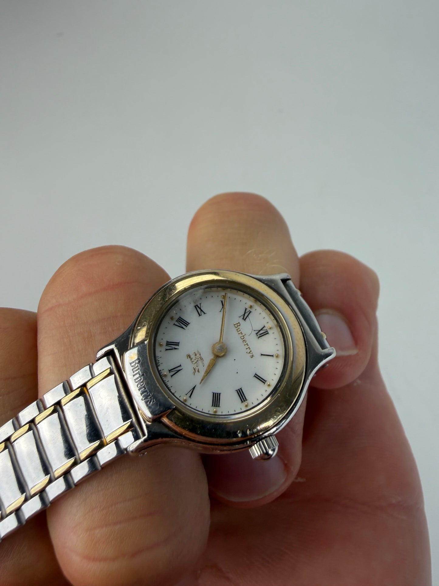 Vintage Burberry Stainless Steel Bracelet Watch Silver Gold