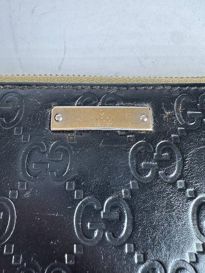 Vintage Gucci Guccissima Leather Zip Around Long Wallet Black