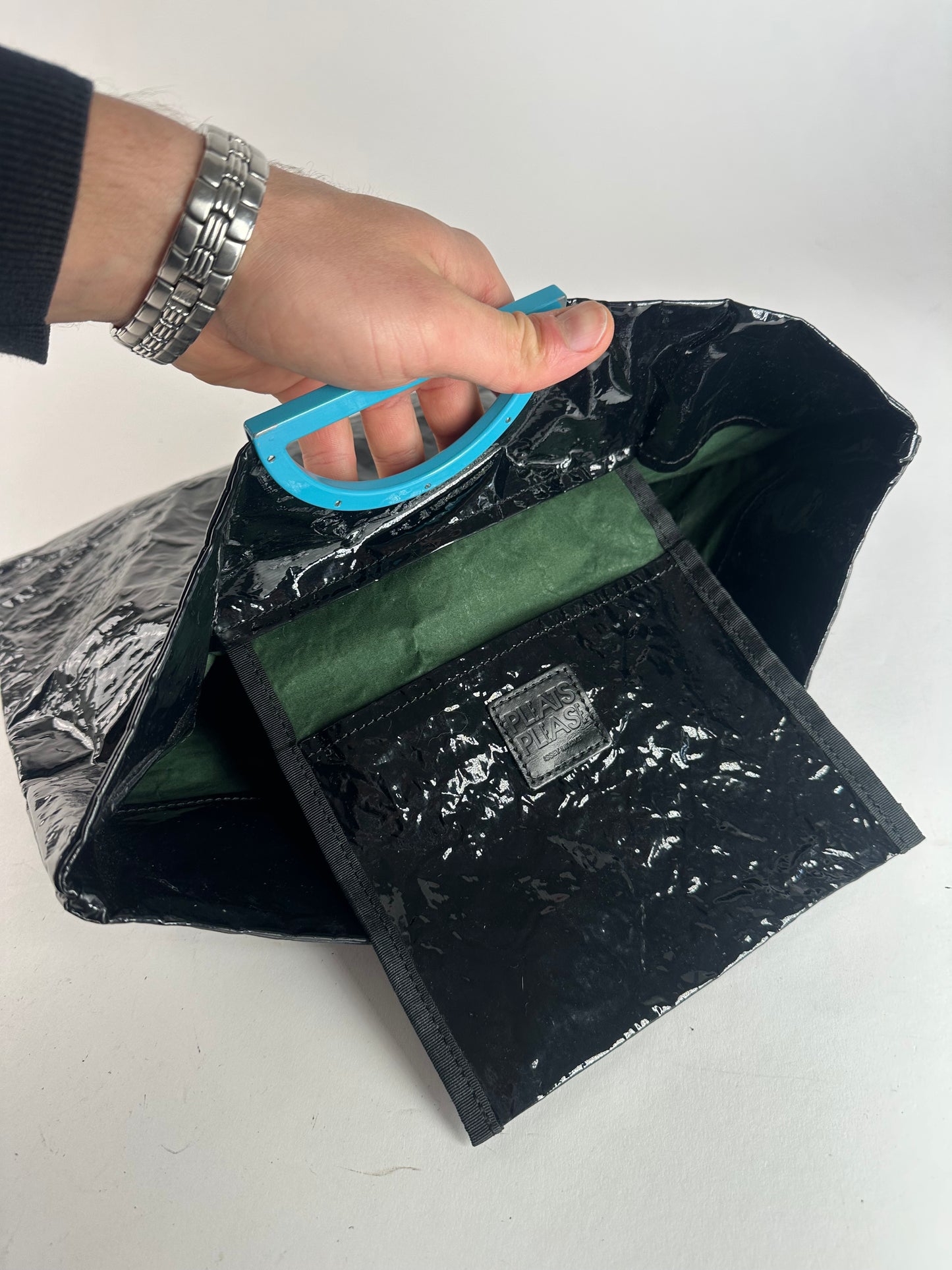 Vintage Issey Miyake Patent Leather Tote Bag Black