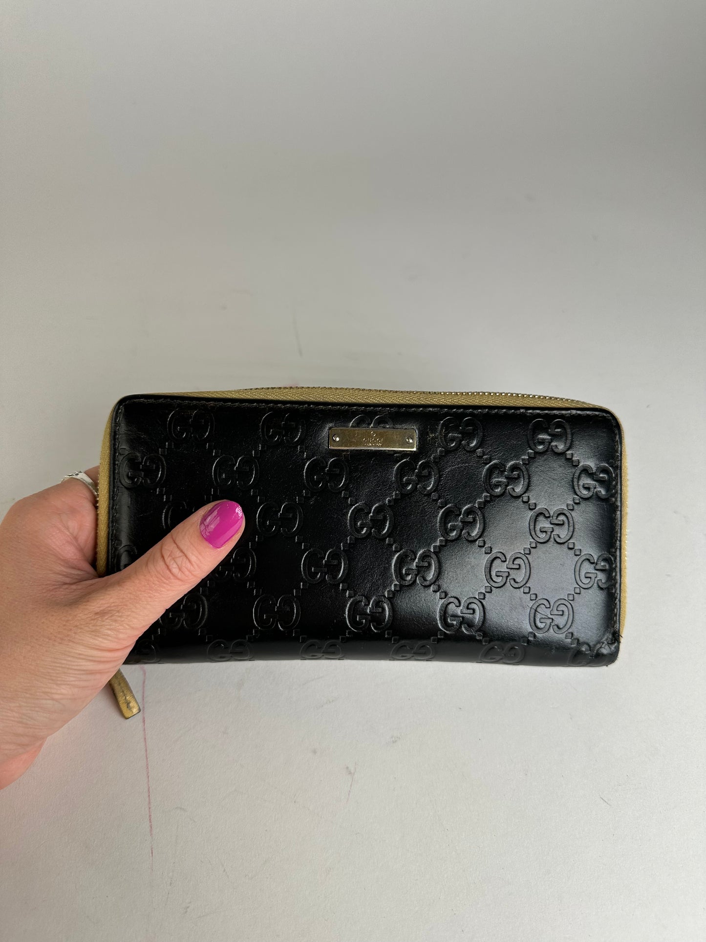 Vintage Gucci Guccissima Leather Zip Around Long Wallet Black