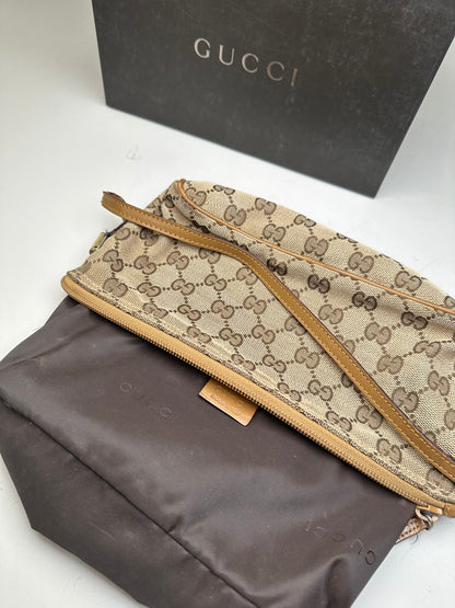 Vintage Gucci GG Supreme Clutch Bag Beige Brown Gold