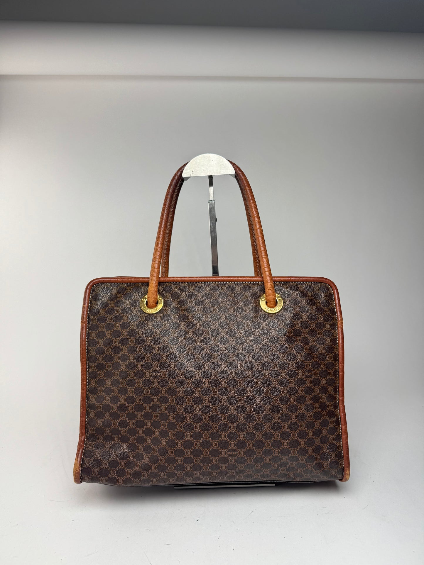 Vintage Celine Leather monogram ring bag brown