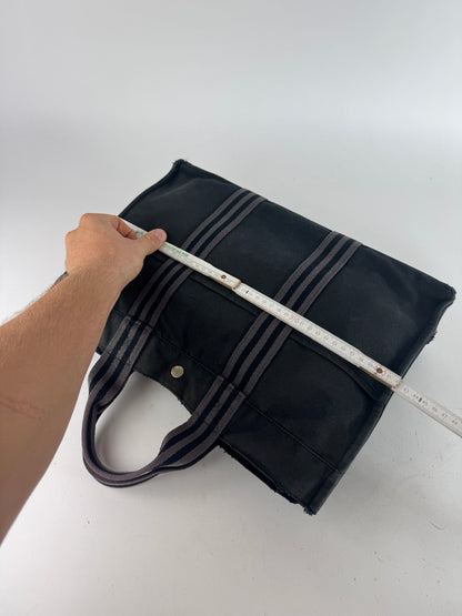 Vintage Hermes Canvas Tote Bag black Grey