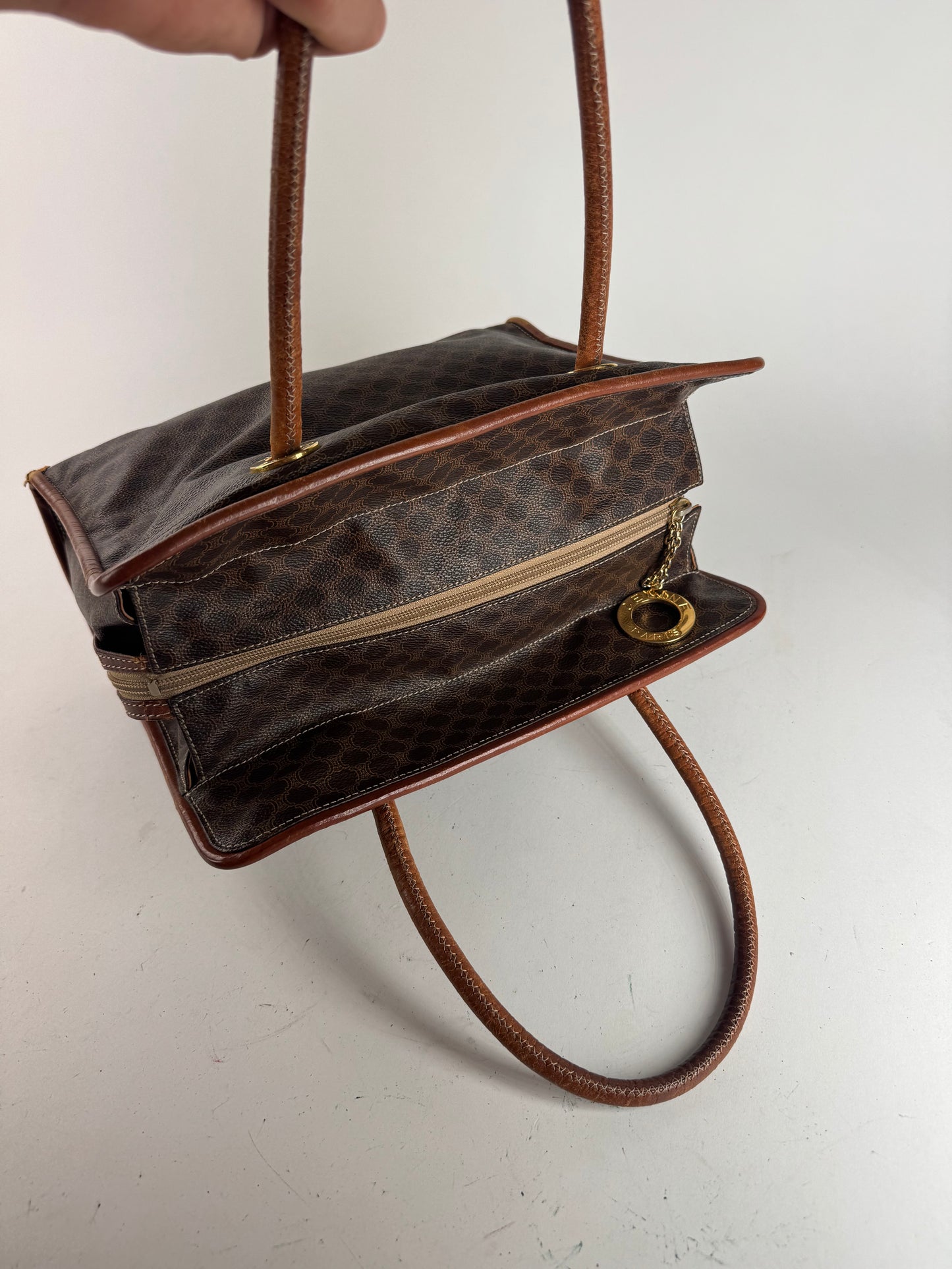 Vintage Celine Leather monogram ring bag brown