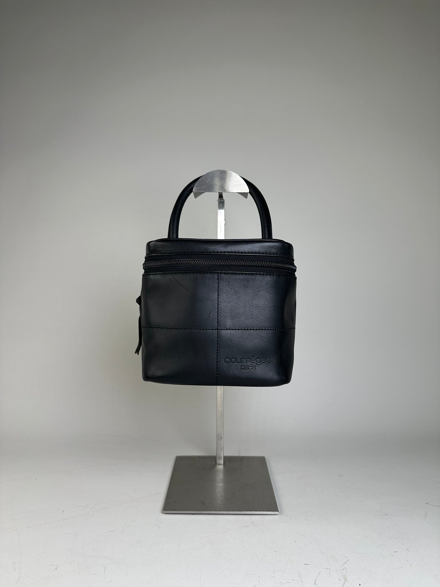 Vintage Courreges Smooth Leather Cosmetic Bag Black Silver