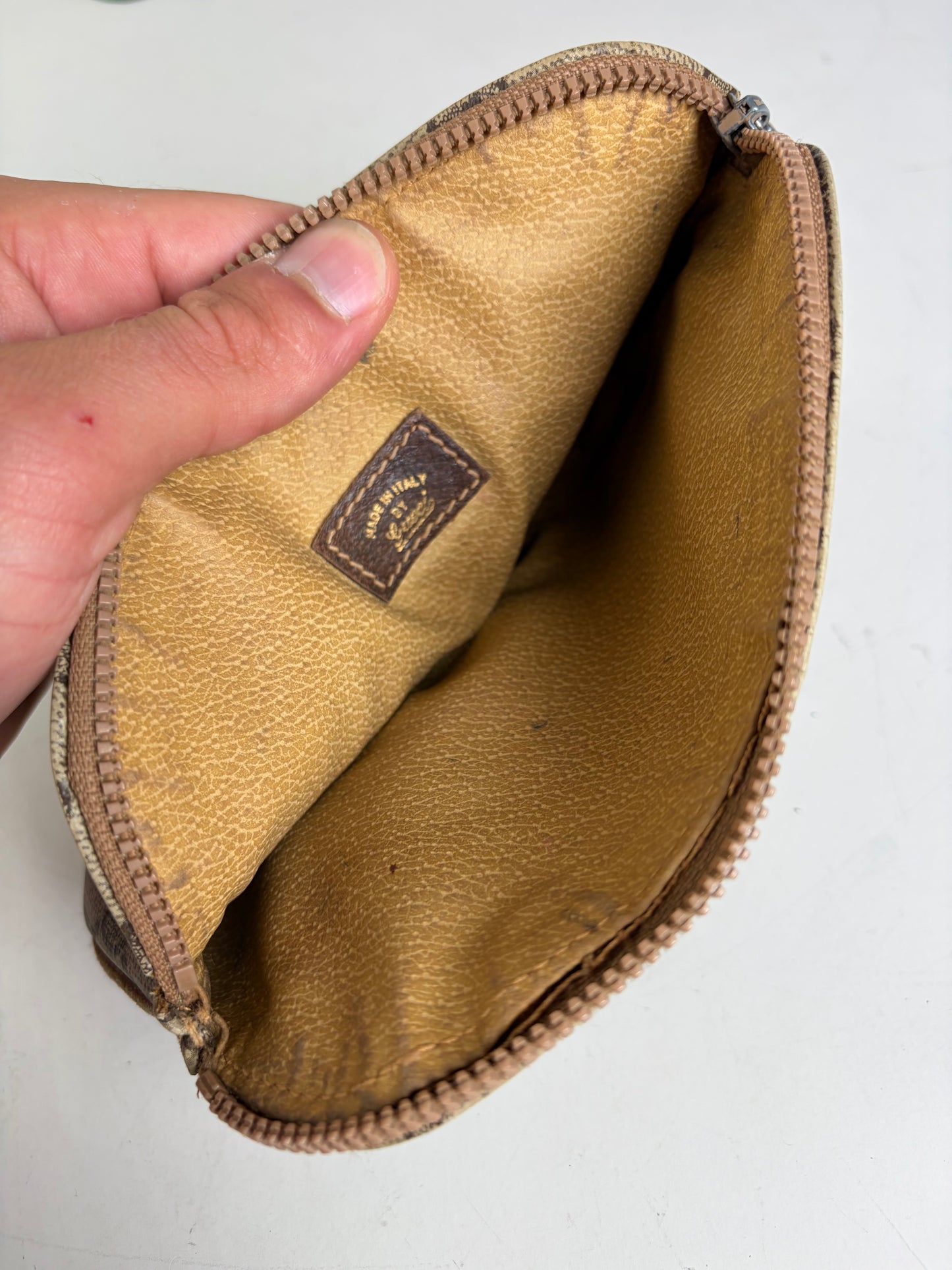Vintage Gucci GG Supreme Cosmetic Bag Beige Brown