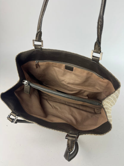 Vintage Celine Monogram Leather Canvas Tote Vaf beige Brown