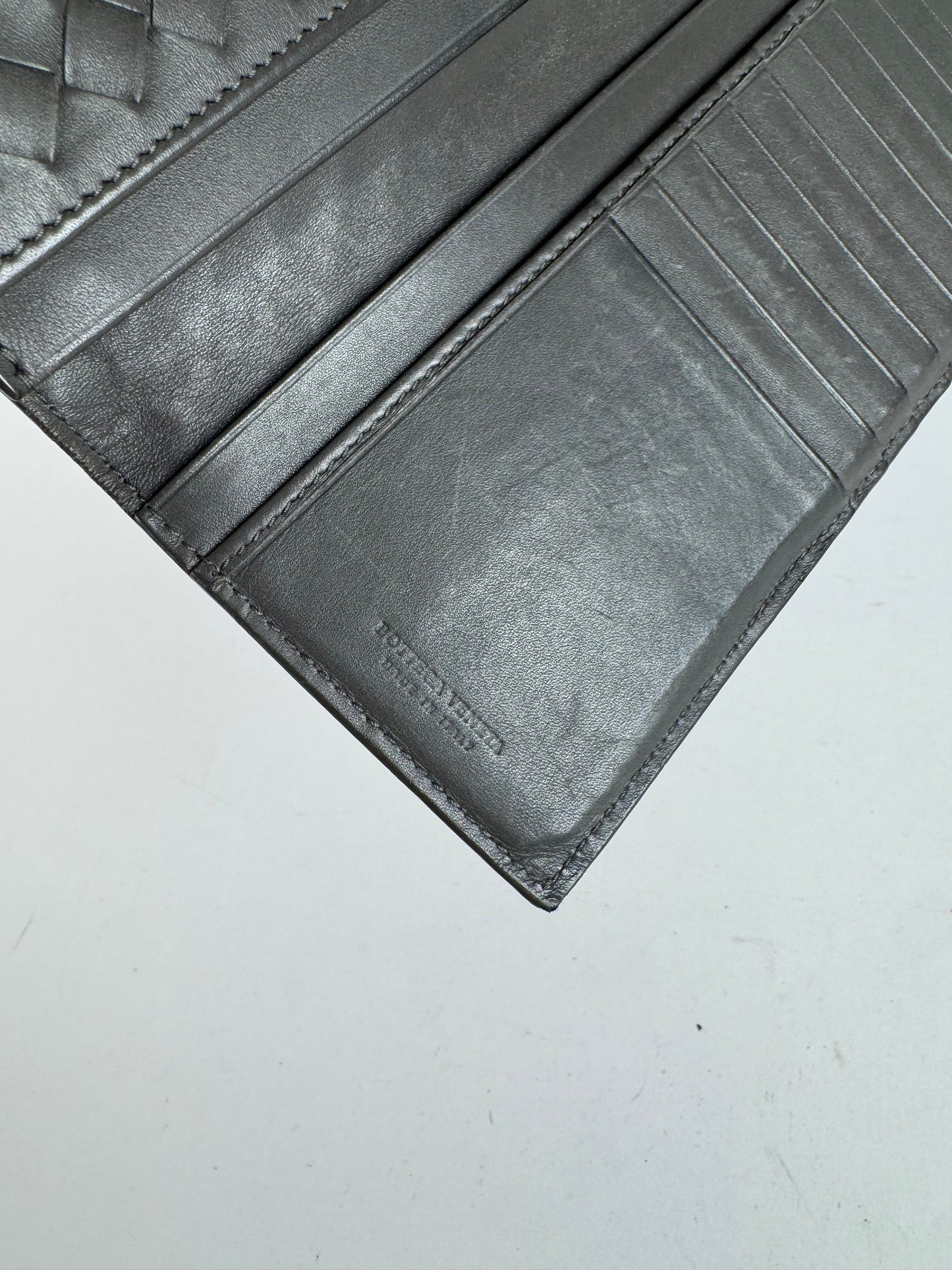 Vintage Bottega Veneta intrecciato Leather ID holder gray
