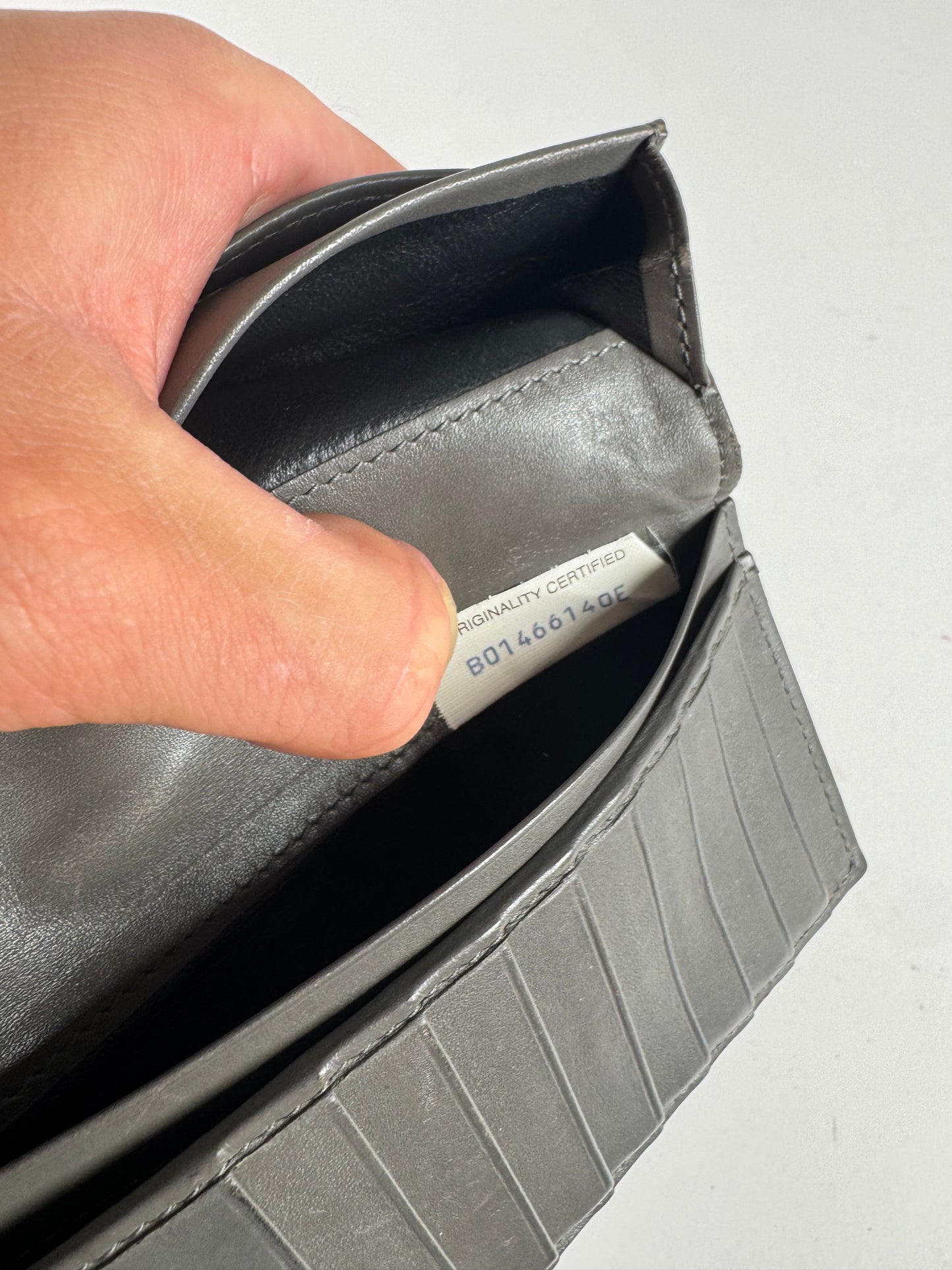 Vintage Bottega Veneta intrecciato Leather ID holder gray