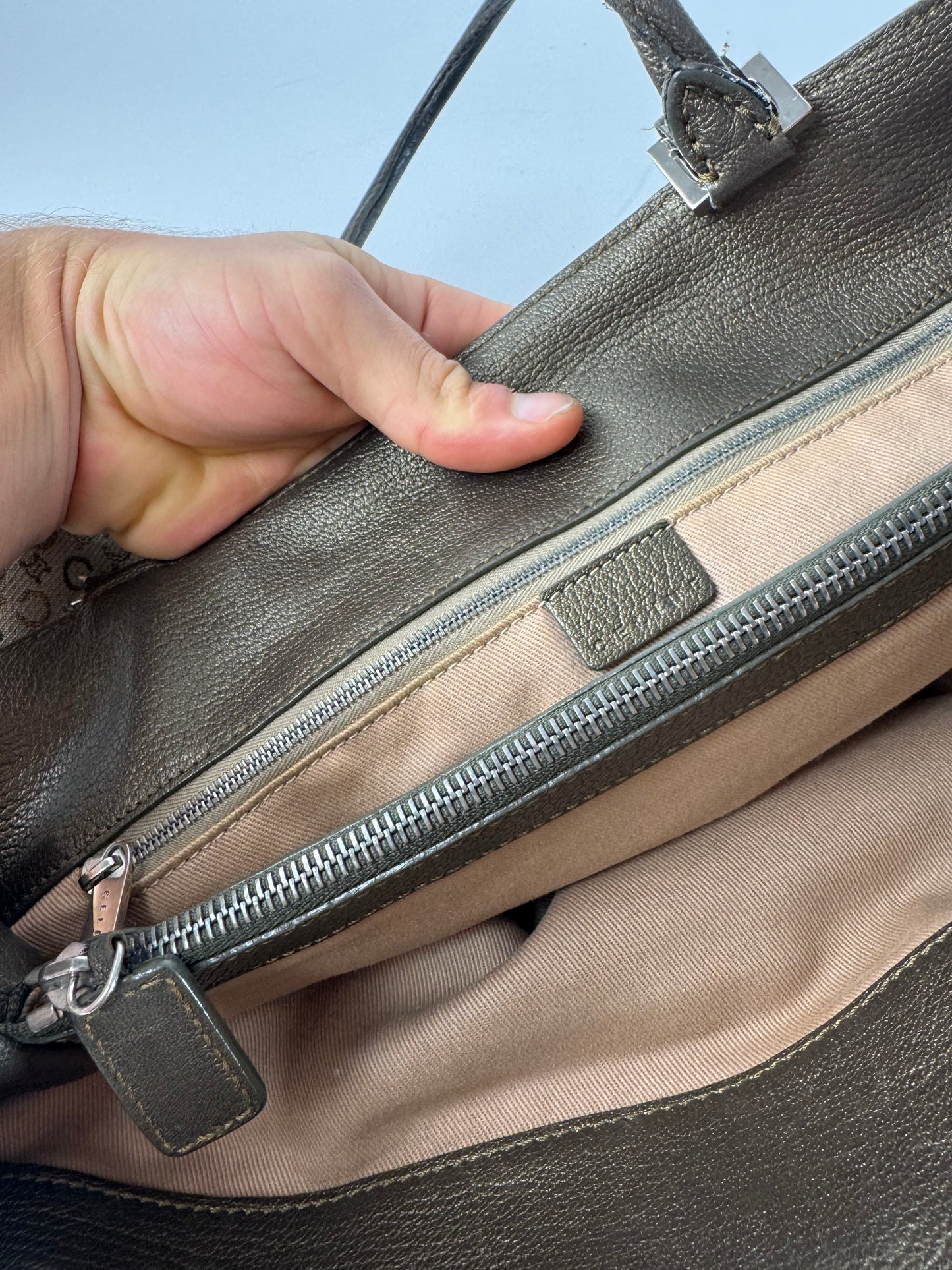 Vintage Celine Monogram Leather Canvas Tote Vaf beige Brown