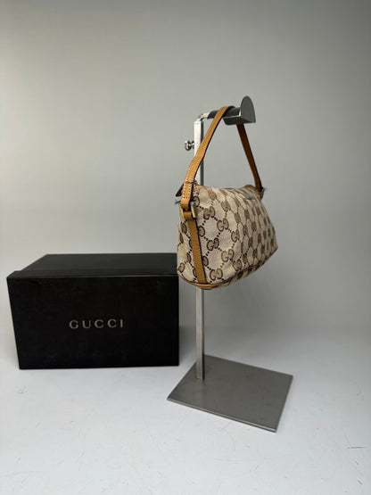 Vintage Gucci GG Supreme Clutch Bag Beige Brown Gold