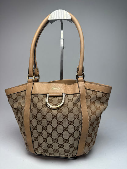 Vintage Gucci Monogram D-Ring Bag Beige Brown