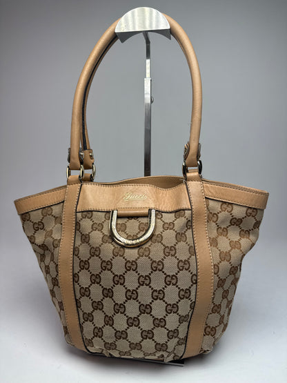 Vintage Gucci Monogram D-Ring Bag Beige Brown