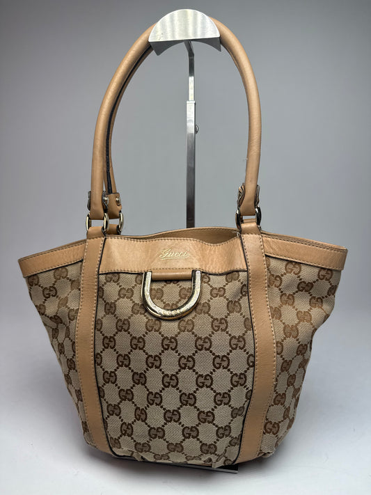 Vintage Gucci Monogram D-Ring Bag Beige Brown