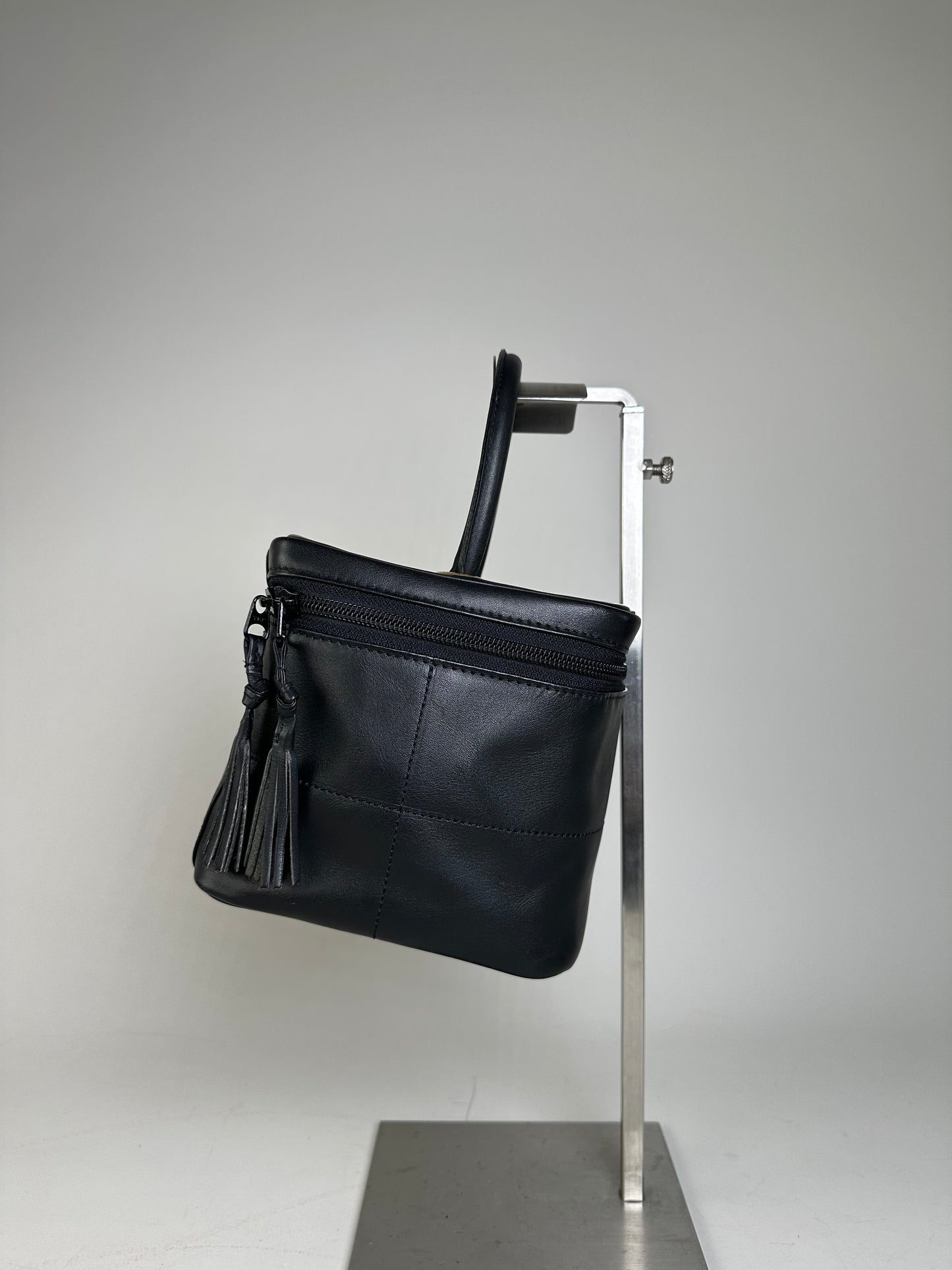 Vintage Courreges Smooth Leather Cosmetic Bag Black Silver