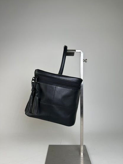 Vintage Courreges Smooth Leather Cosmetic Bag Black Silver