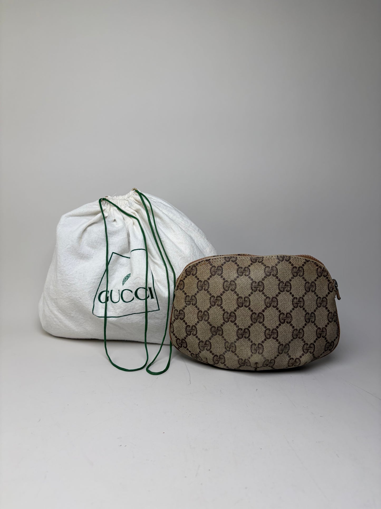 Vintage Gucci GG Supreme Cosmetic Bag Beige Brown