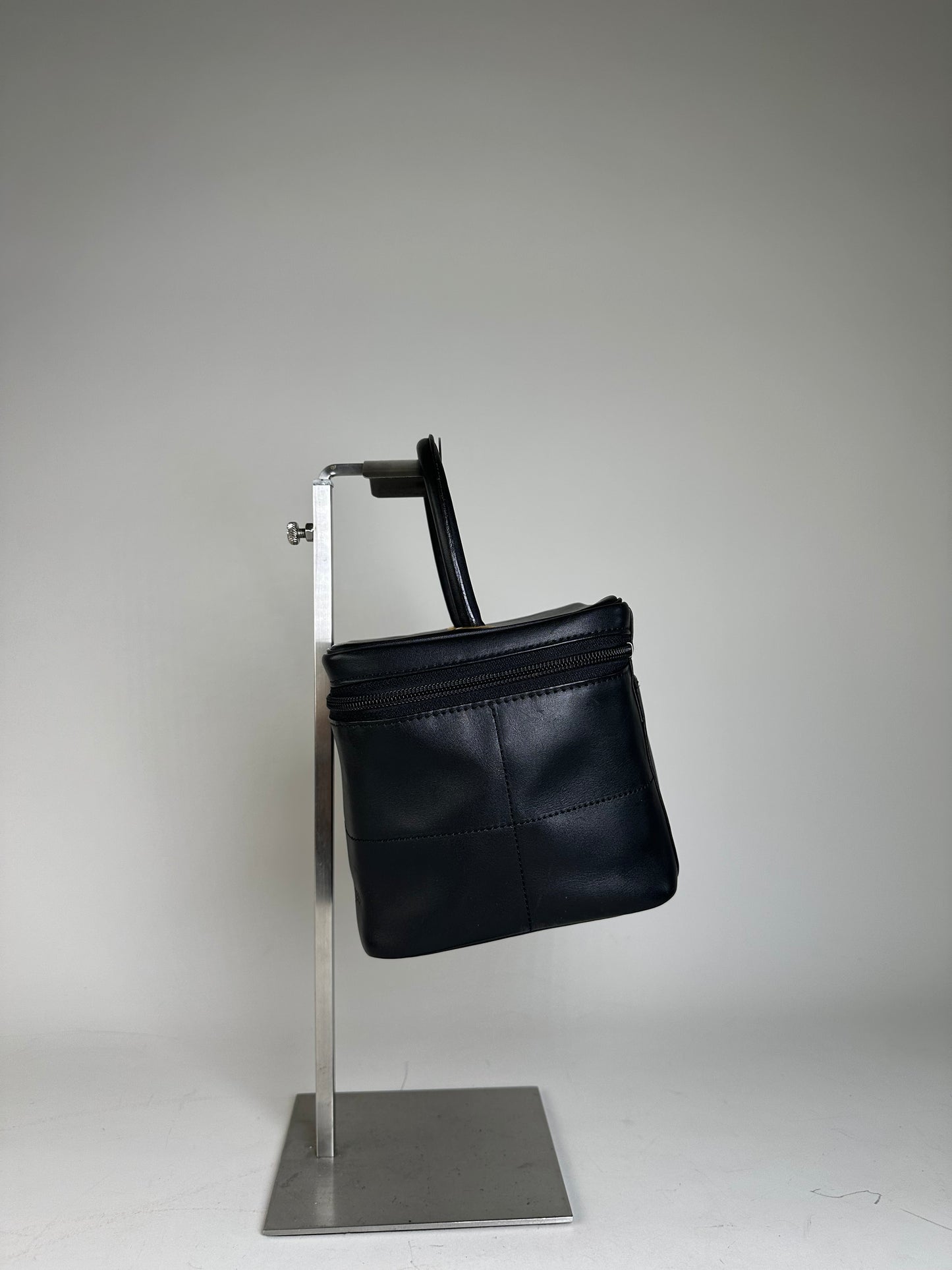 Vintage Courreges Smooth Leather Cosmetic Bag Black Silver