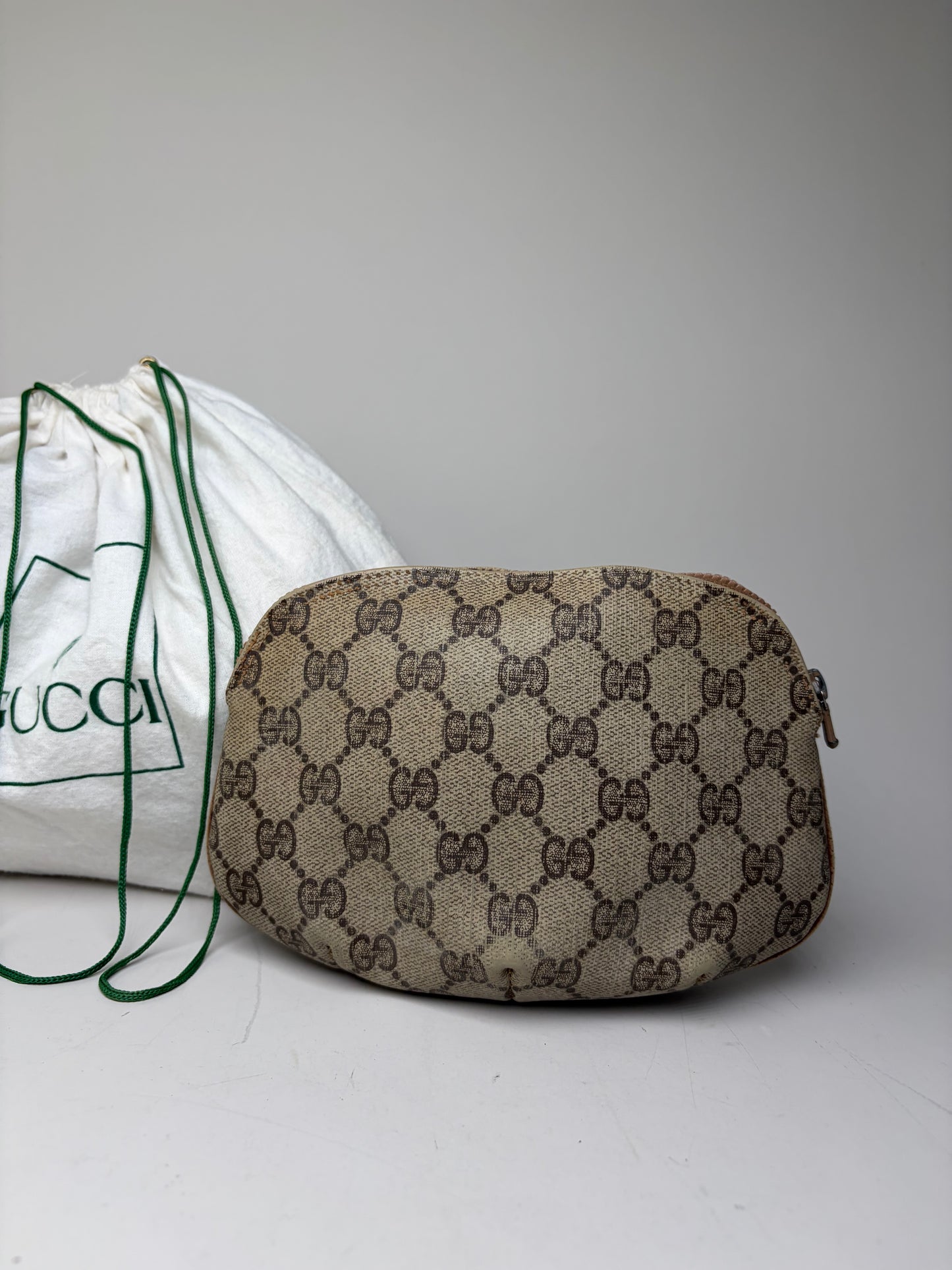 Vintage Gucci GG Supreme Cosmetic Bag Beige Brown