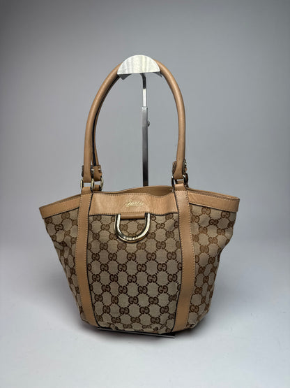 Vintage Gucci Monogram D-Ring Bag Beige Brown