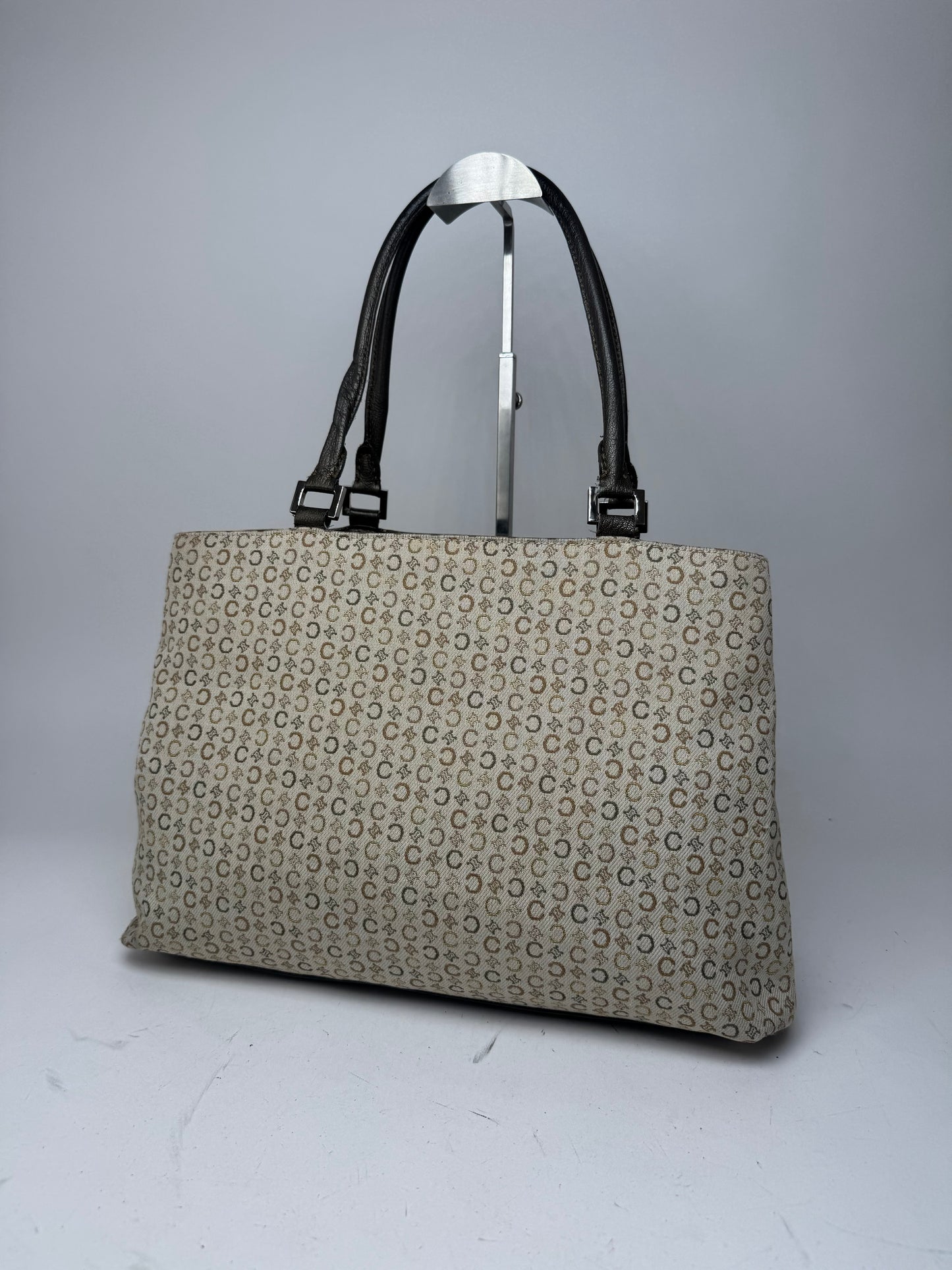 Vintage Celine Monogram Leather Canvas Tote Vaf beige Brown