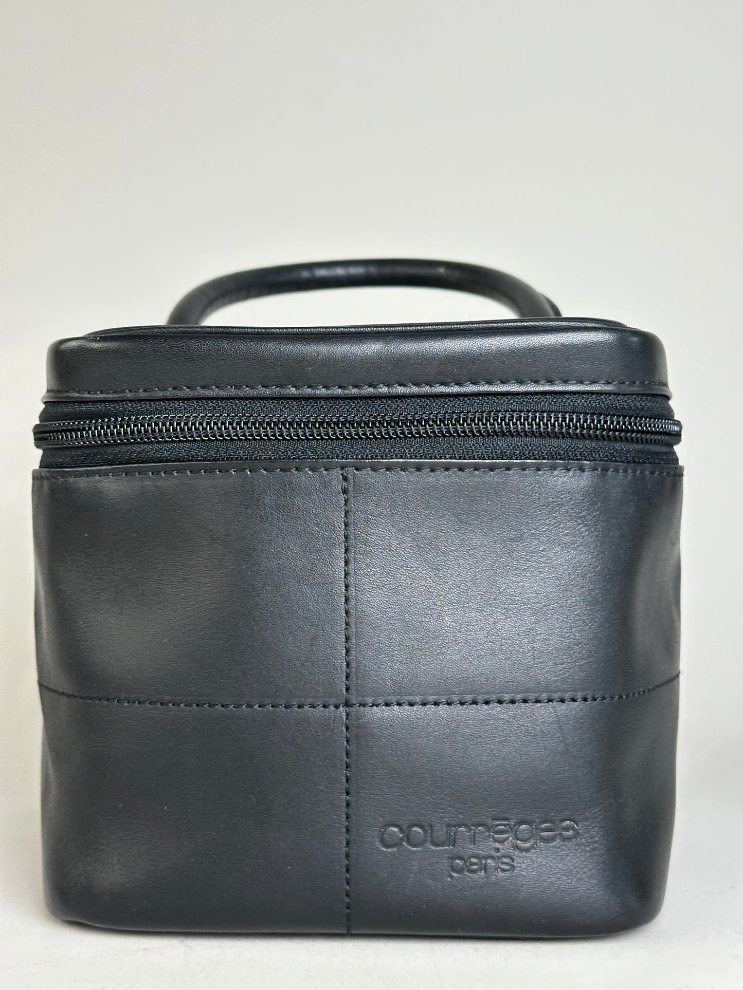 Vintage Courreges Smooth Leather Cosmetic Bag Black Silver