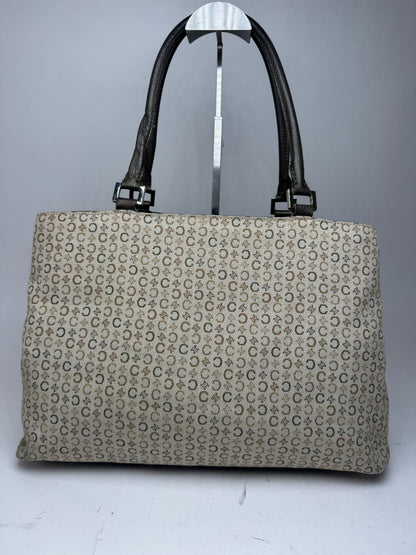 Vintage Celine Monogram Leather Canvas Tote Vaf beige Brown