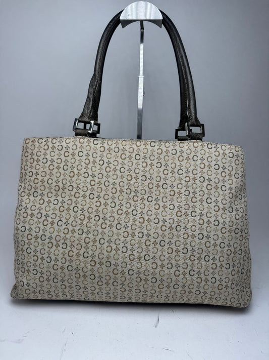Vintage Celine Monogram Leather Canvas Tote Vaf beige Brown