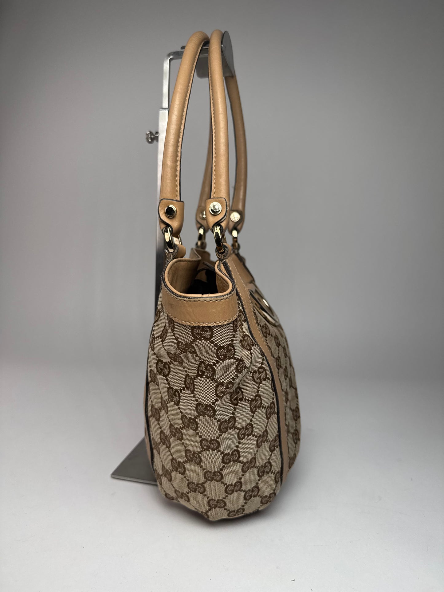 Vintage Gucci Monogram D-Ring Bag Beige Brown