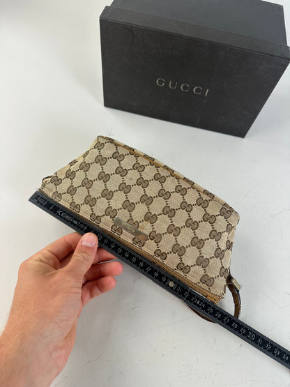 Vintage Gucci GG Supreme Clutch Bag Beige Brown Gold