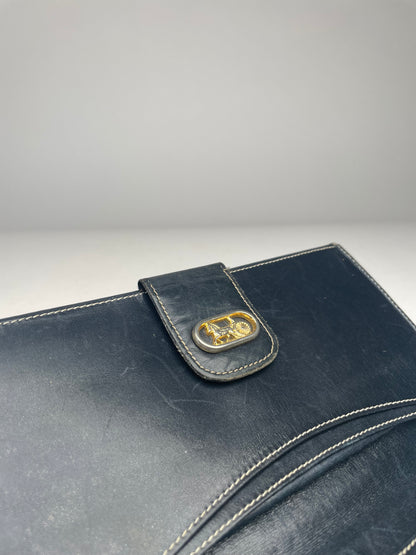 Vintage Celine Paris Leather Wallet Black Grey