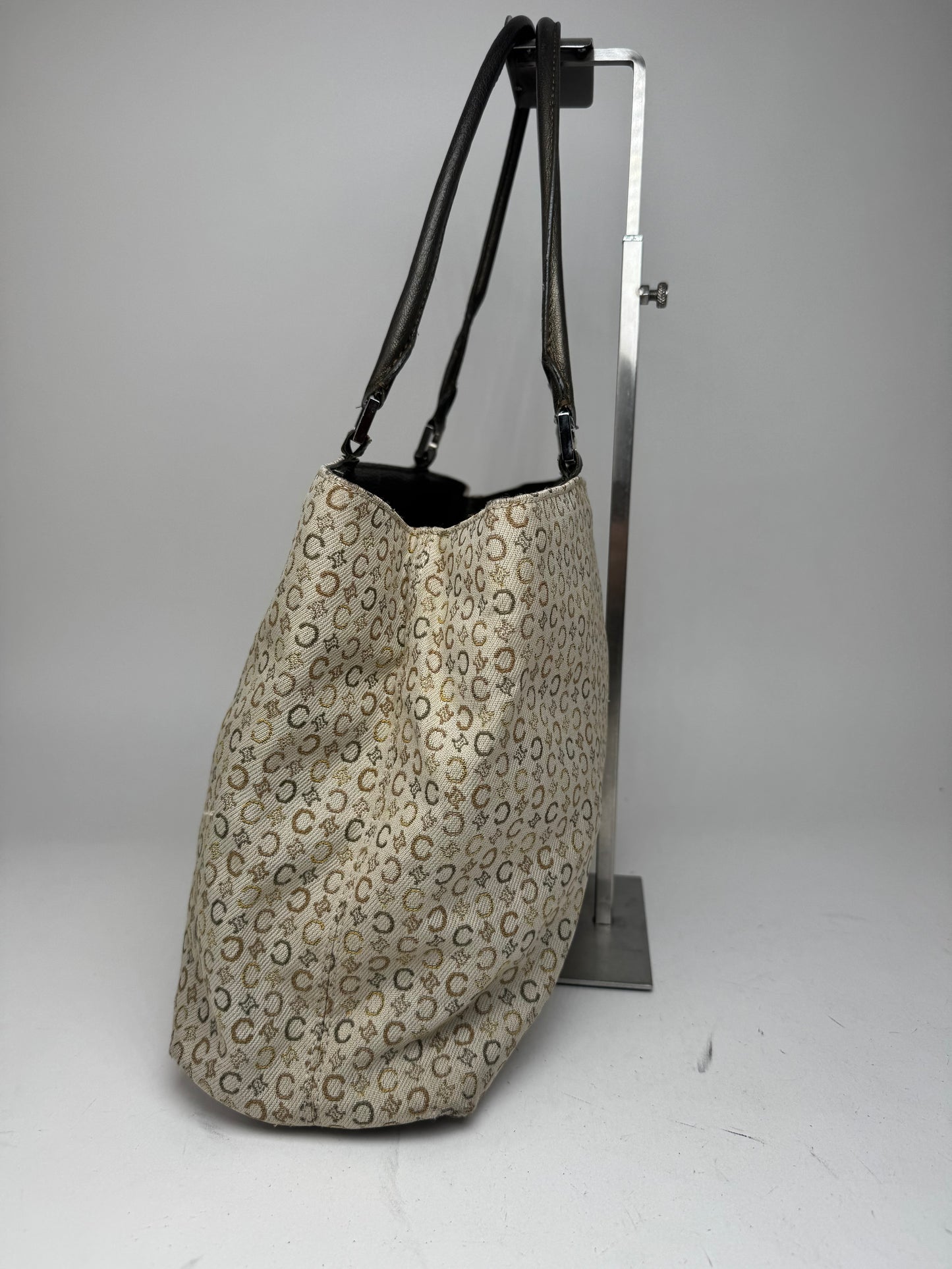 Vintage Celine Monogram Leather Canvas Tote Vaf beige Brown