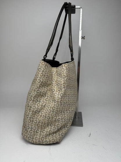 Vintage Celine Monogram Leather Canvas Tote Vaf beige Brown