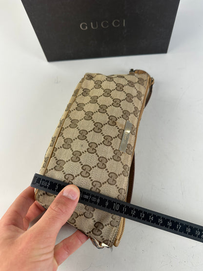 Vintage Gucci GG Supreme Clutch Bag Beige Brown Gold