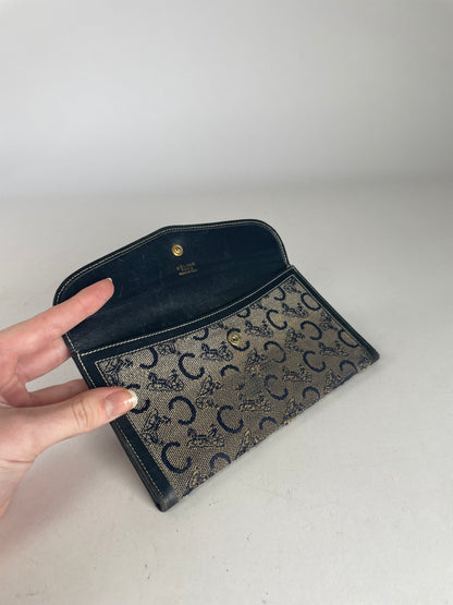 Vintage Celine Paris Leather Wallet Black Grey
