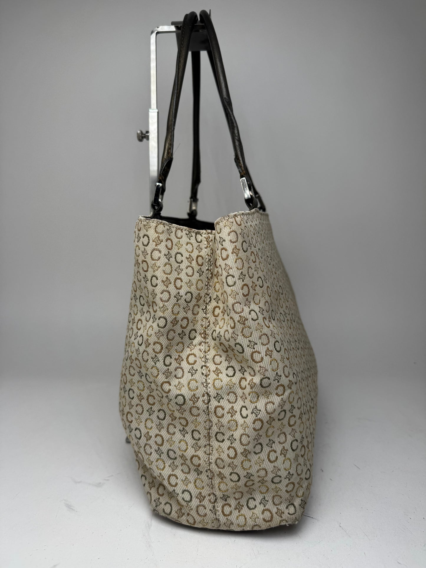 Vintage Celine Monogram Leather Canvas Tote Vaf beige Brown